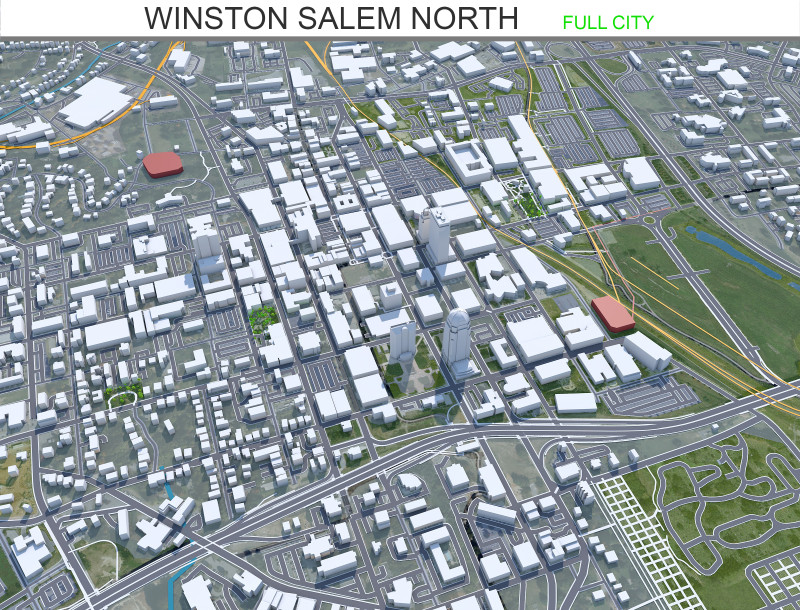 Winston salem city north carolina usa 50km Model 3D .c4d .max .obj .3ds .fbx .stl .blend 