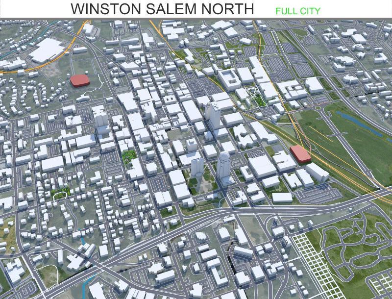 Winston salem city north carolina usa 50km 3D Model .c4d .max .obj .3ds .fbx .stl .blend 