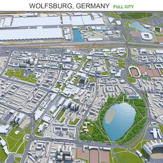 Wolfsburg city germany 40km 3D मॉडल .c4d .max .obj .3ds .fbx .stl .blend 