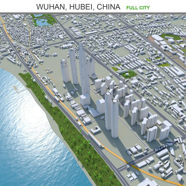 Wuhan city hubei china 250km 3D Model .c4d .max .obj .3ds .fbx .stl .blend 