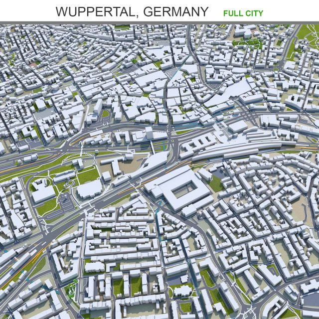 Wuppertal city germany 40km 3D Model .c4d .max .obj .3ds .fbx .stl .blend 