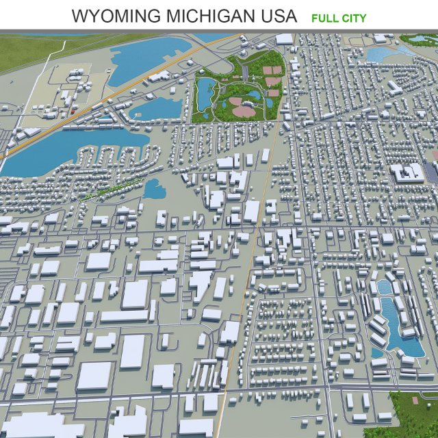 Wyoming city michigan usa 30km 3D Model .c4d .max .obj .3ds .fbx .stl .blend 