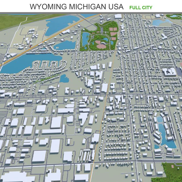 Wyoming city michigan usa 30km 3D Model .c4d .max .obj .3ds .fbx .stl .blend 
