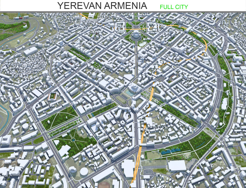 Yerevan city armenia 60km 3Dモデル .c4d .max .obj .3ds .fbx .stl .blend 