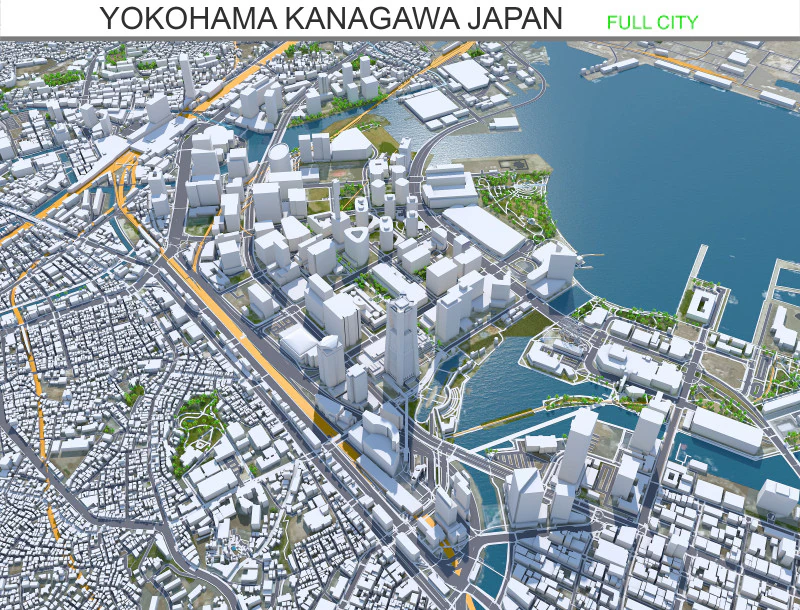 Cidade de Yokohama Kanagawa Jap&atilde;o 60 km Modelo 3D .c4d .max .obj .3ds .fbx .stl .blend 