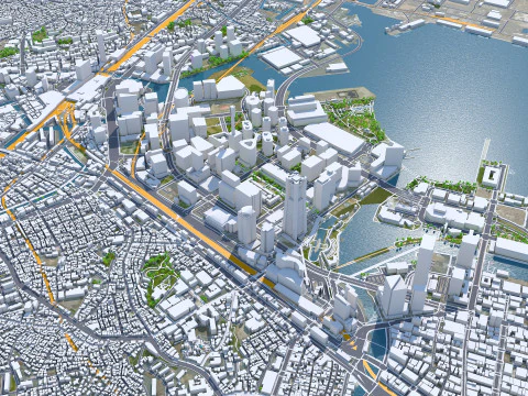 Cidade de Yokohama Kanagawa Jap&atilde;o 60 km Modelo 3D