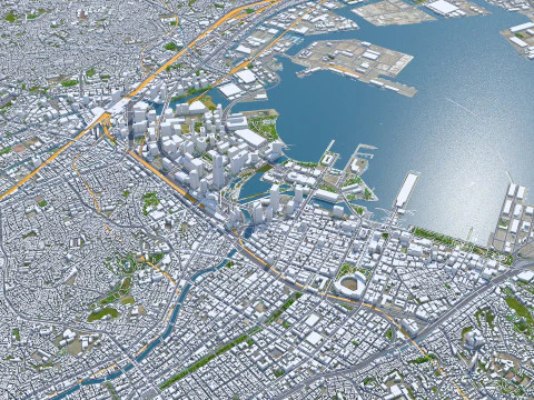 Cidade de Yokohama Kanagawa Jap&atilde;o 60 km Modelo 3D