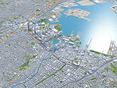 Cidade de Yokohama Kanagawa Jap&atilde;o 60 km Modelo 3D