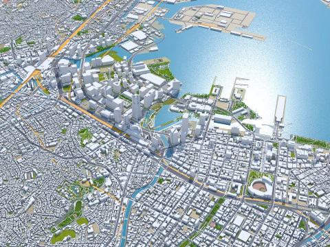 Cidade de Yokohama Kanagawa Jap&atilde;o 60 km Modelo 3D