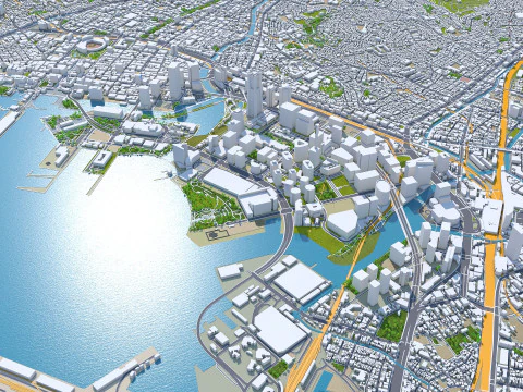 Cidade de Yokohama Kanagawa Jap&atilde;o 60 km Modelo 3D