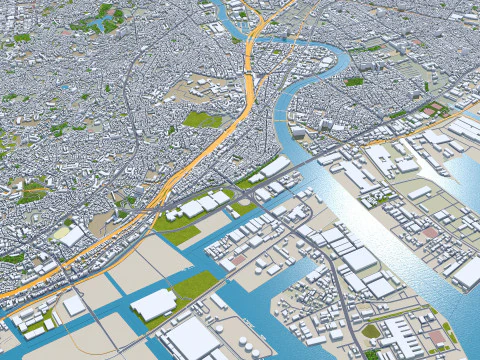 Cidade de Yokohama Kanagawa Jap&atilde;o 60 km Modelo 3D