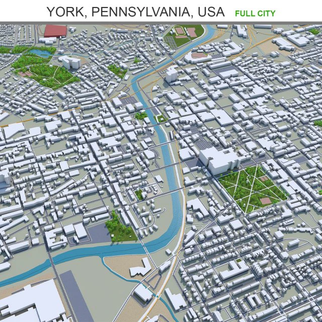 York city pennsylvania usa 30km 3D Model .c4d .max .obj .3ds .fbx .stl .blend