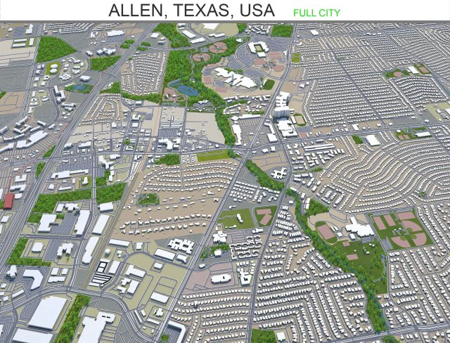 allen city texas usa 20km 3D Model .c4d .max .obj .3ds .fbx .stl .blend