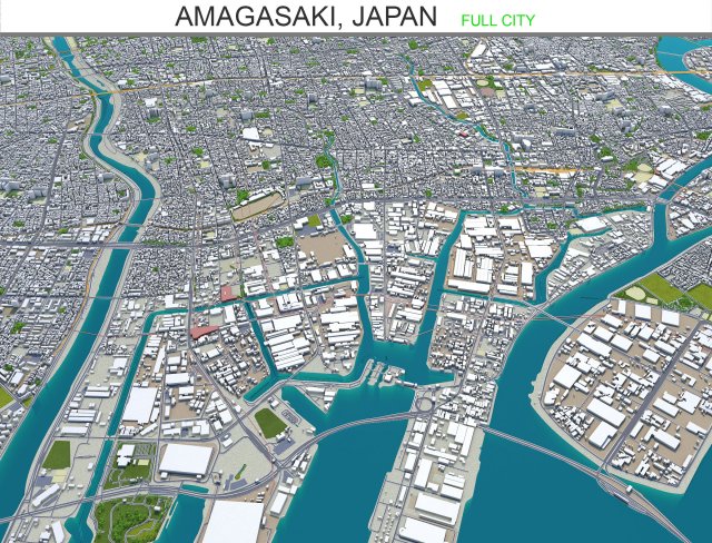 amagasaki city japan 20km Modello 3D .c4d .max .obj .3ds .fbx .stl .blend 