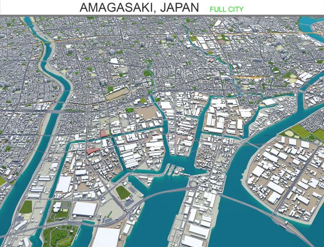 amagasaki city japan 20km 3D Model .c4d .max .obj .3ds .fbx .stl .blend 