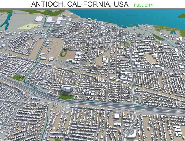antioch city california usa 30km 3D Model .c4d .max .obj .3ds .fbx .stl .blend 