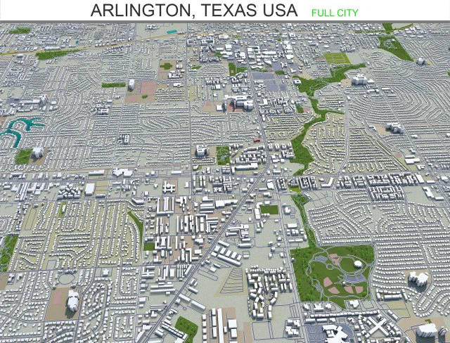 cidade de arlington, texas, eua, 40 km Modelo 3D .c4d .max .obj .3ds .fbx .stl .blend