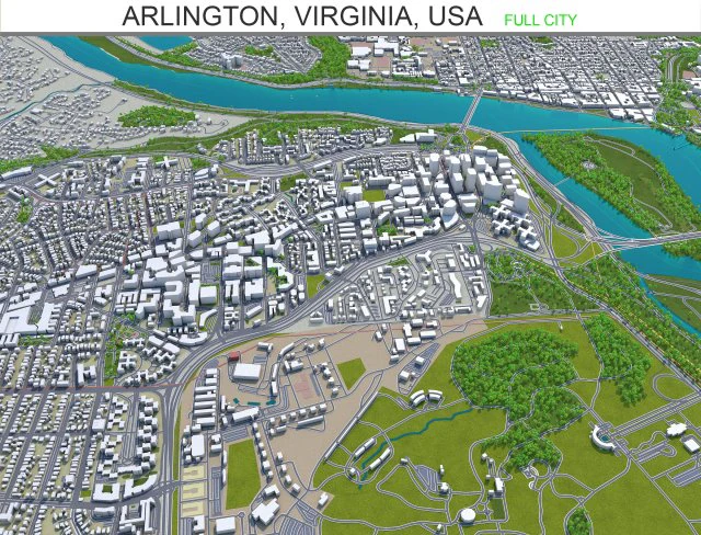 arlington city virginia usa 20km 3D Model .c4d .max .obj .3ds .fbx .stl .blend