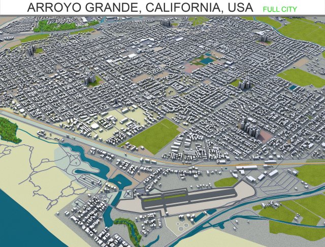 arroyo grande city california usa 20km 3D Model .c4d .max .obj .3ds .fbx .stl .blend 