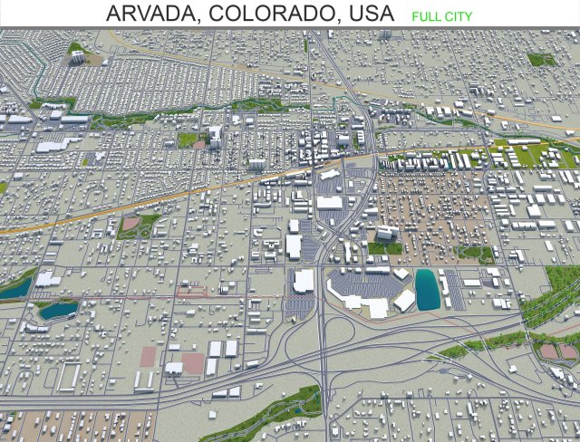 arvada city colorado usa 40km 3D Model .c4d .max .obj .3ds .fbx .stl .blend 