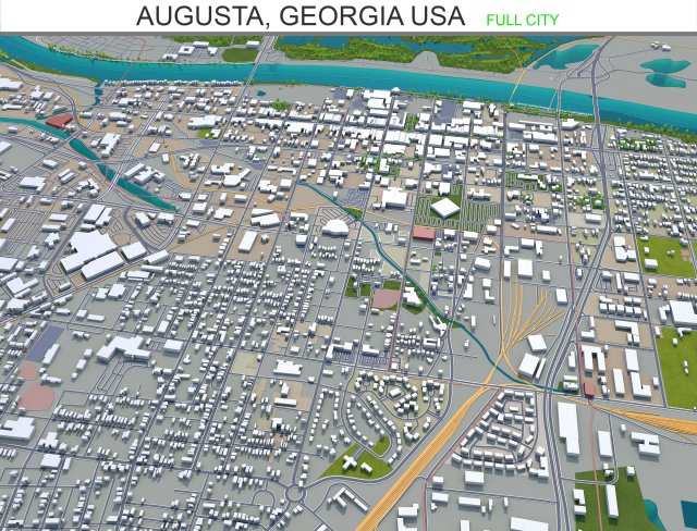 augusta city georgia usa 60km 3D 模型 .c4d .max .obj .3ds .fbx .stl .blend 