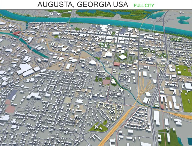 augusta city georgia usa 60km 3D Model .c4d .max .obj .3ds .fbx .stl .blend 