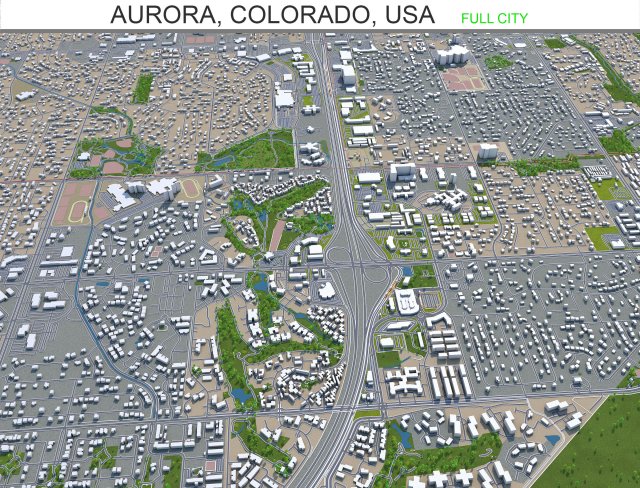 aurora city colorado usa 60km 3D 模型 .c4d .max .obj .3ds .fbx .stl .blend 