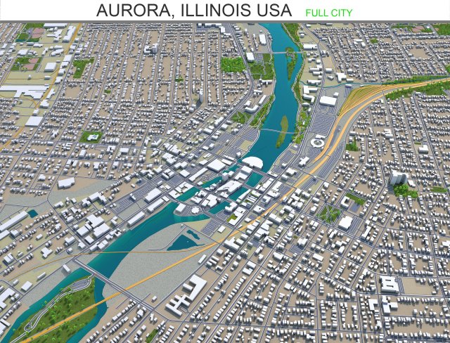 aurora city illinois usa 40km 3D Model .c4d .max .obj .3ds .fbx .stl .blend 