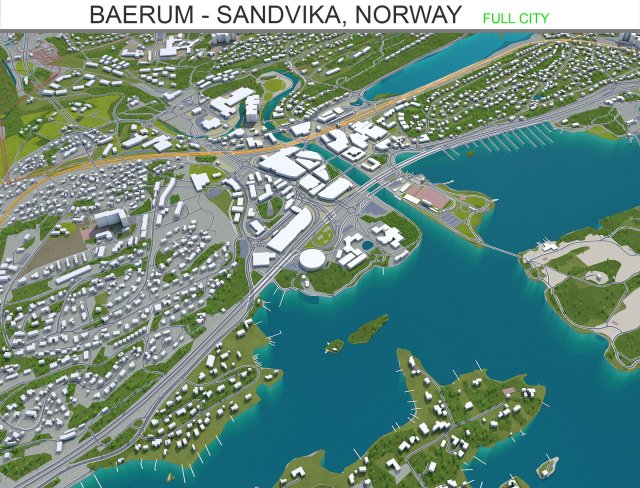 baerum sandvika city norway 10km Model 3D .c4d .max .obj .3ds .fbx .stl .blend