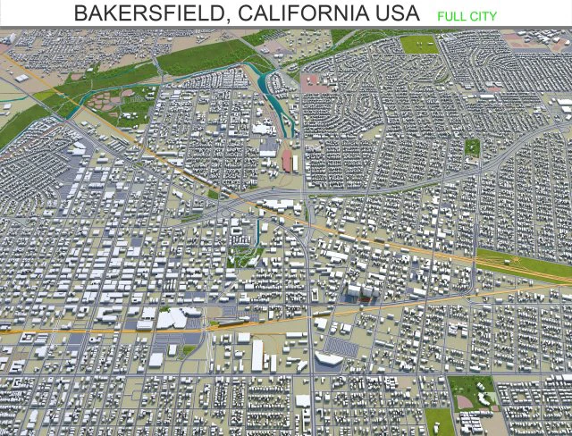 bakersfield city california usa 40km 3D Model .c4d .max .obj .3ds .fbx .stl .blend 