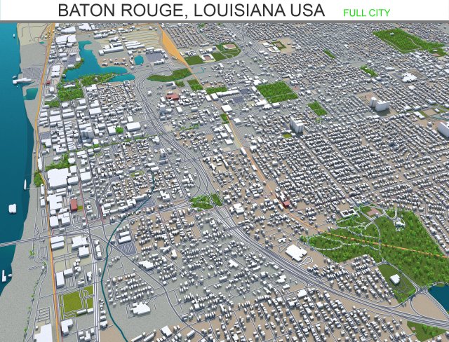 baton rouge city louisiana usa 40km 3D मॉडल .c4d .max .obj .3ds .fbx .stl .blend 