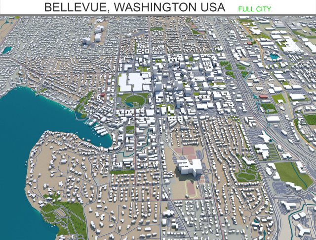 bellevue city washington usa 30km 3D Model .c4d .max .obj .3ds .fbx .stl .blend 