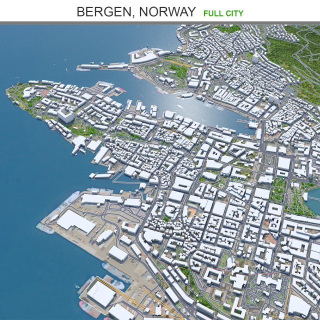 Bergen city norway 50km Model 3D .c4d .max .obj .3ds .fbx .stl .blend 