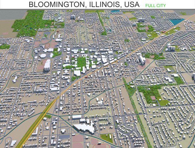 bloomington city illinois usa 30km 3D Model .c4d .max .obj .3ds .fbx .stl .blend