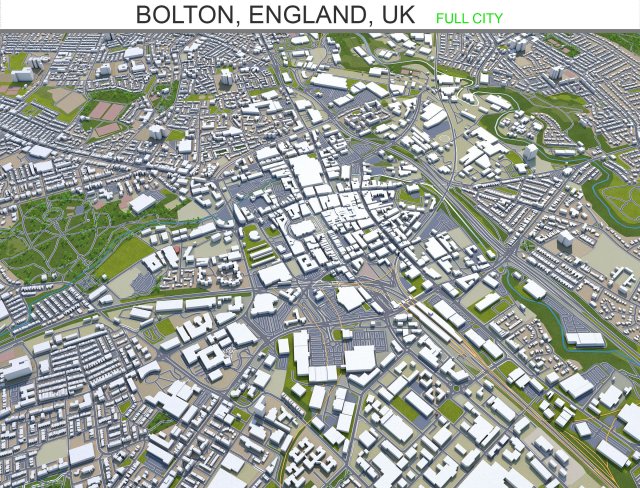 bolton city england uk 30km Modelo 3D .c4d .max .obj .3ds .fbx .stl .blend 