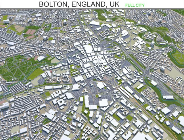 bolton city england uk 30km 3D Model .c4d .max .obj .3ds .fbx .stl .blend