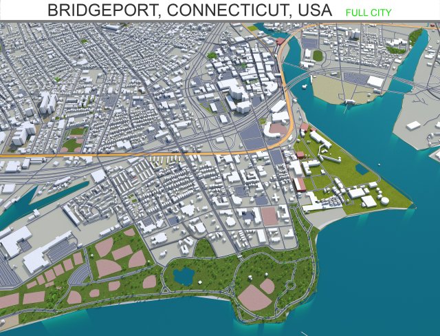 bridgeport city connecticut usa 30km 3D Model .c4d .max .obj .3ds .fbx .stl .blend
