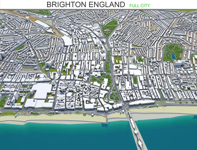 brighton city england 25km 3D Model .c4d .max .obj .3ds .fbx .stl .blend 