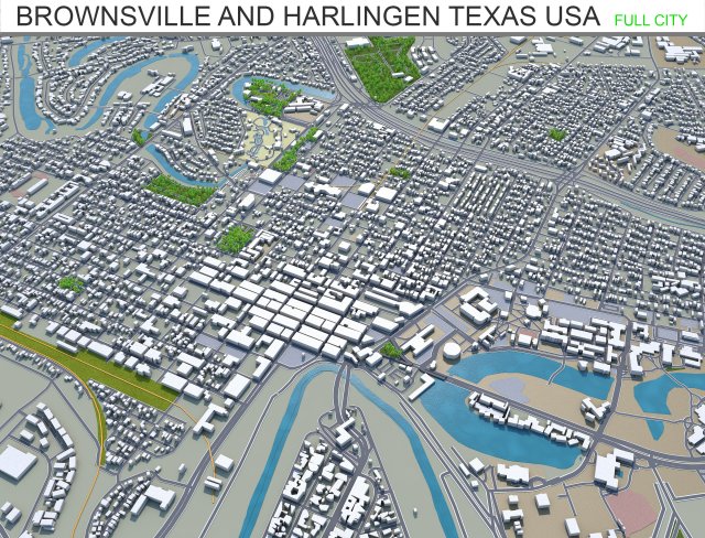 brownsville and harlingen city texas usa 70km 3Dモデル .c4d .max .obj .3ds .fbx .stl .blend 