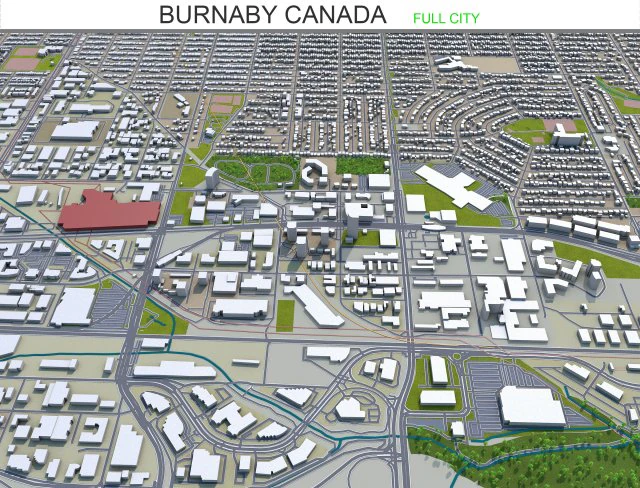 burnaby city canada 20km 3D Model .c4d .max .obj .3ds .fbx .stl .blend