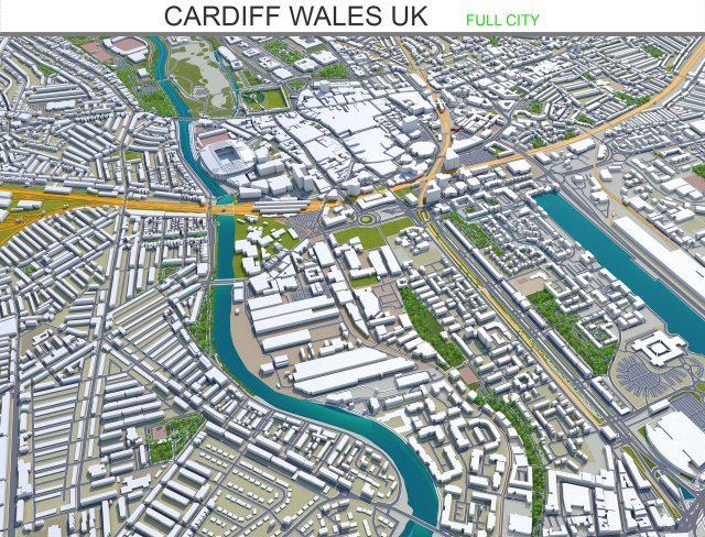 cardiff wales city uk 30km Modelo 3D .c4d .max .obj .3ds .fbx .stl .blend 