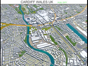 Cardiff Gales ciudad Reino Unido 30 km Modelo 3D