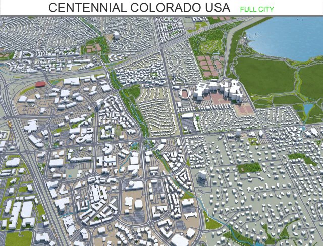 centennial city colorado usa 40km 3D Model .c4d .max .obj .3ds .fbx .stl .blend 