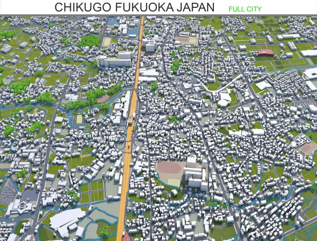 chikugo city fukuoka japan 20km Model 3D .c4d .max .obj .3ds .fbx .stl .blend 