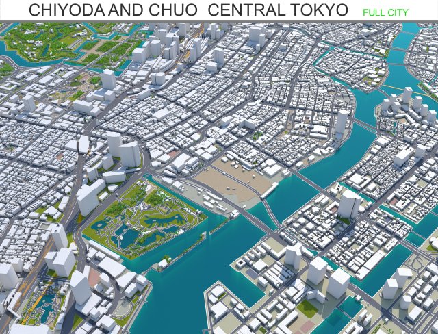 chiyoda and chuo central city tokyo 10km Model 3D .c4d .max .obj .3ds .fbx .stl .blend 