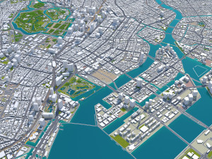 chiyoda and chuo central city tokyo 10km Model 3D
