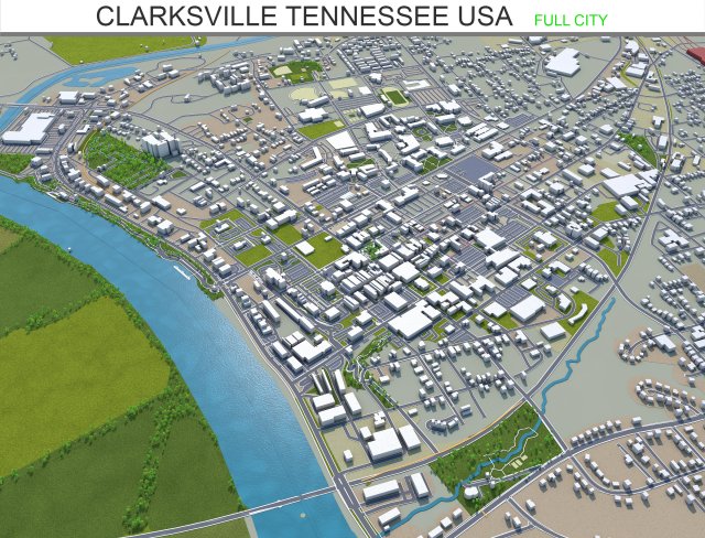 clarksville city tennessee usa 35km 3Dモデル .c4d .max .obj .3ds .fbx .stl .blend 