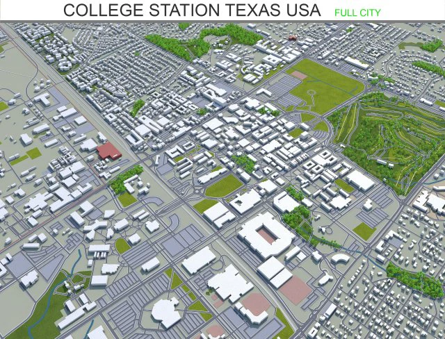 college station city texas usa 30km 3D Model .c4d .max .obj .3ds .fbx .stl .blend