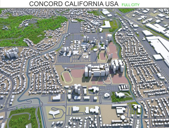 concord city california usa 20km 3Dモデル .c4d .max .obj .3ds .fbx .stl .blend 