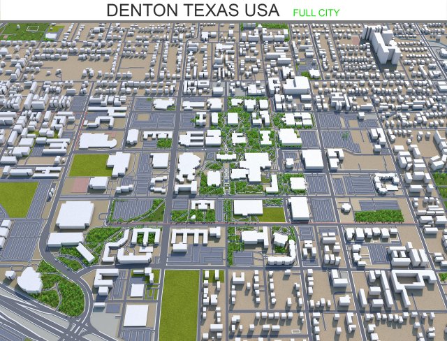 denton city texas usa 40km 3D 模型 .c4d .max .obj .3ds .fbx .stl .blend 